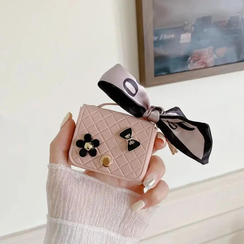 Sac de rangement pour écouteurs en cuir, Mini porte-clés créatif, pendentif de couleur unie, étui po