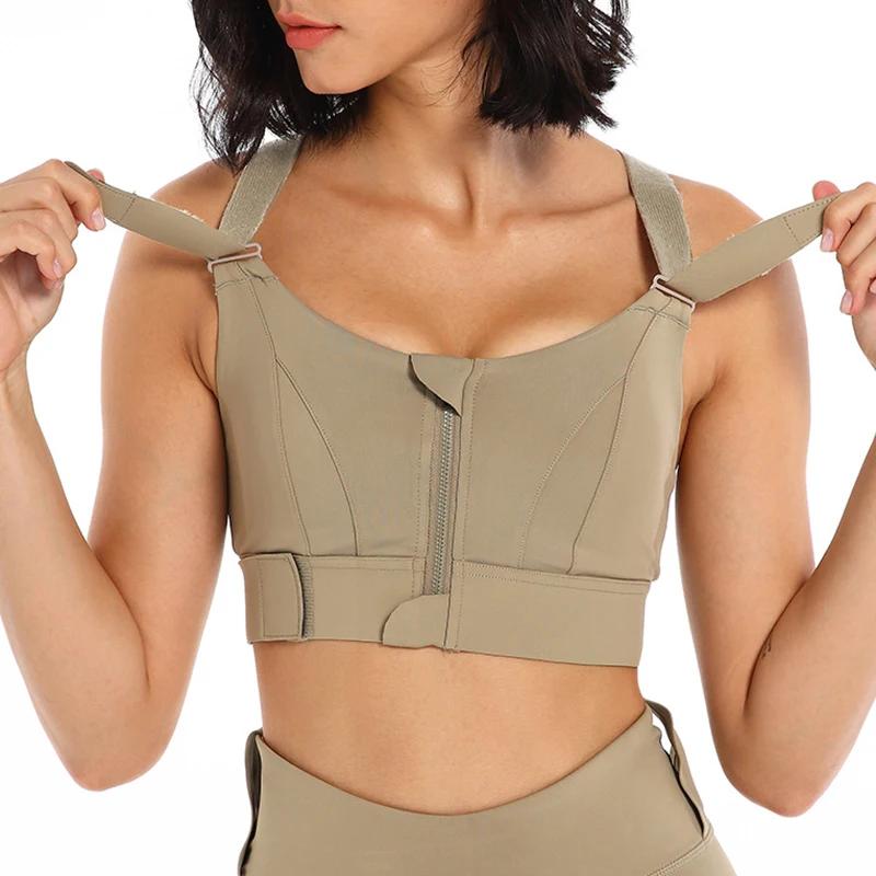 Femmes Sport soutien-gorge collants haut court Yoga gilet avant fermeture éclair grande taille sangl