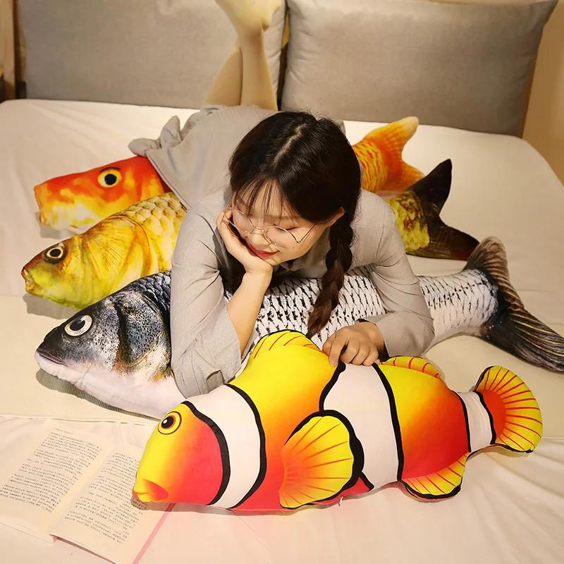 Jouets en peluche de poisson doré de Simulation 3D 30-120cm, 1 pièce, Animal doux en peluche, carpe,