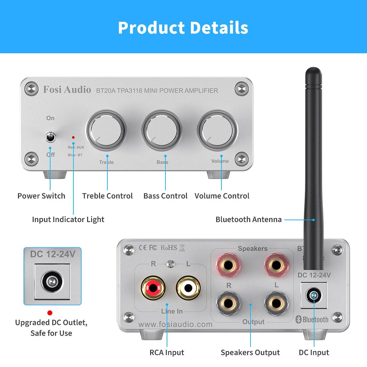 Fosi Audio BT20A Bluetooth TPA3116D2 amplificateur de puissance sonore 100W Mini HiFi stéréo classe
