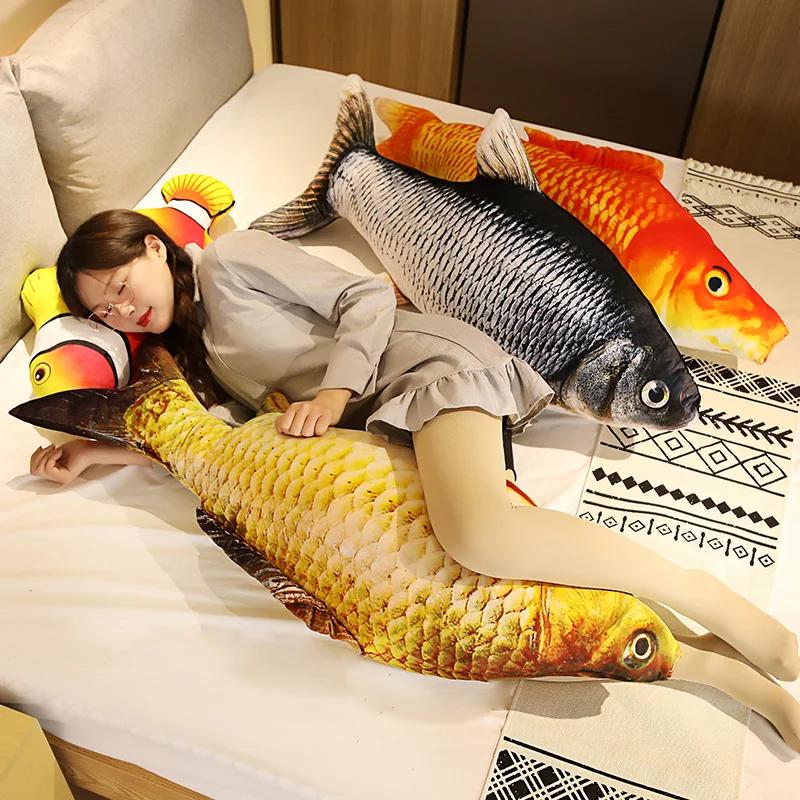 Jouets en peluche de poisson doré de Simulation 3D 30-120cm, 1 pièce, Animal doux en peluche, carpe,