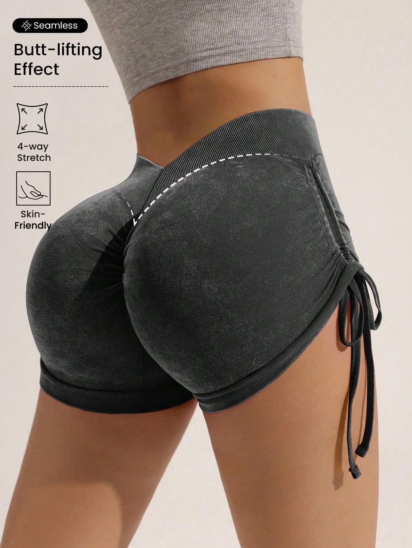 Short givré à cordon de serrage pour femmes, fesses rehaussantes pêche, cyclisme fitness, pantalons