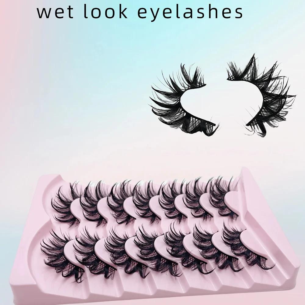 7 paires de faux cils humides cils de chat fée moelleux cils d'oeil de chat 3D, faux cils, cils natu