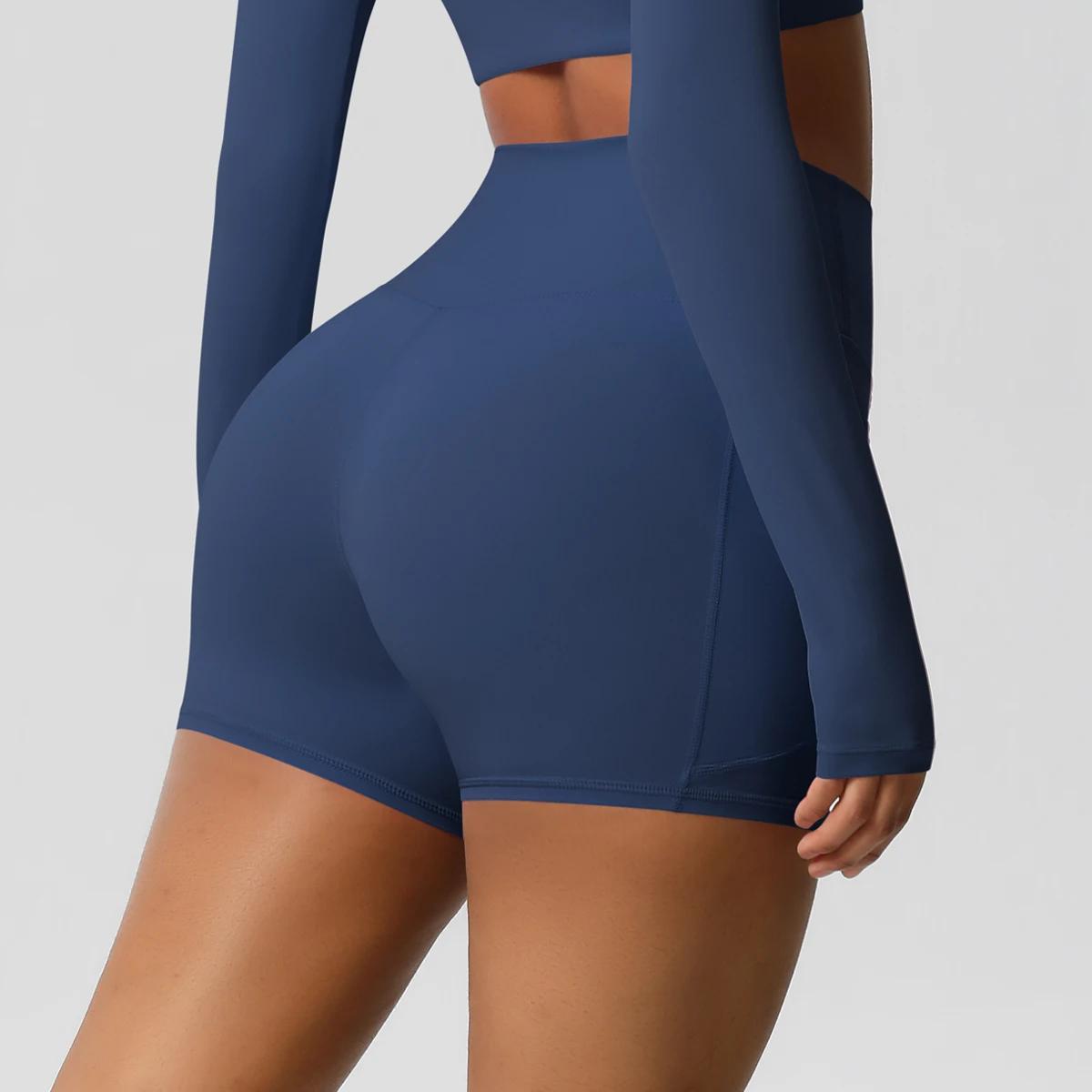 Short de Yoga femme en Nylon couleur unie - Avec poches pour cyclisme, course à pied et Pilates