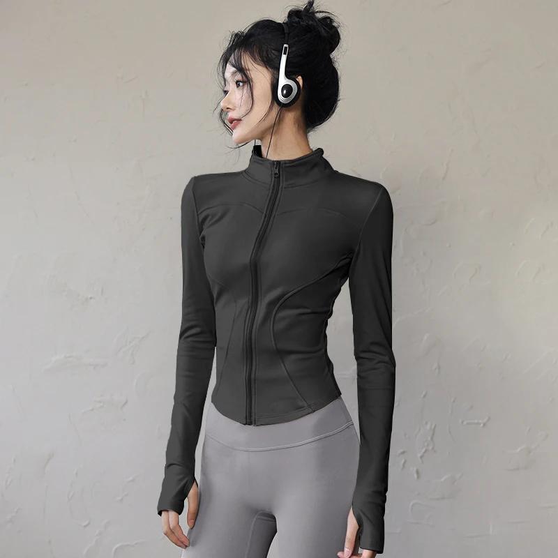 Veste de sport à manches longues pour femmes, chemise de Yoga, Fitness, fermeture éclair, haut de sp