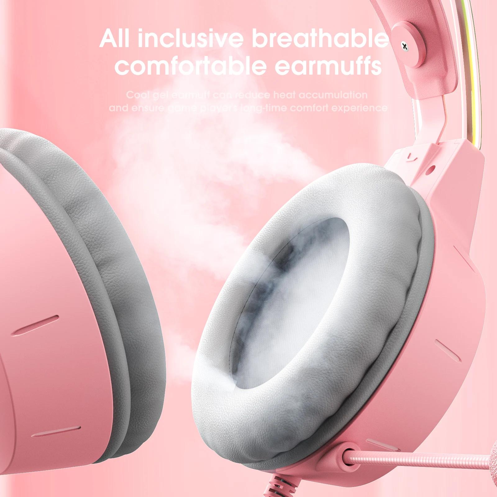 ONIKUMA casque de jeu oreilles de chat amovibles roses casque filaire Gamer avec lumière rvb suppres