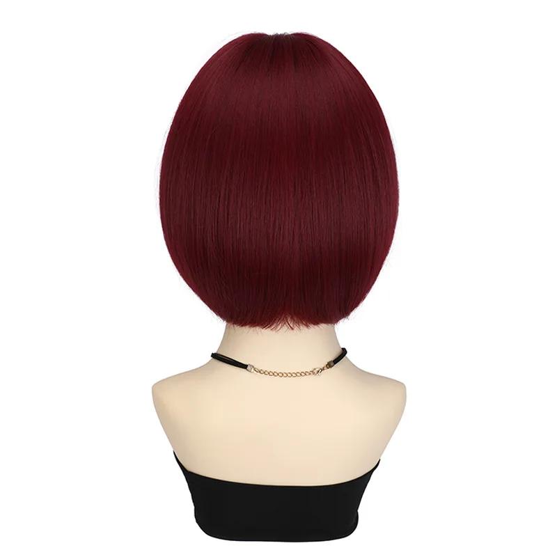 Perruque synthétique de coiffure bob rouge vin à la mode pour la fête, perruque de cosplay d'Hallowe