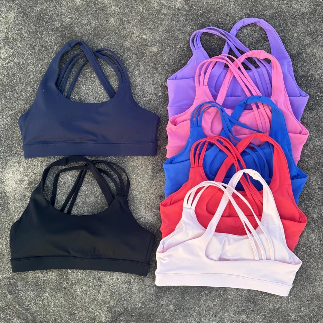 Couleur unie haute résistance bandoulière croisée Gym sous-vêtements de gymnastique femmes Fitness S