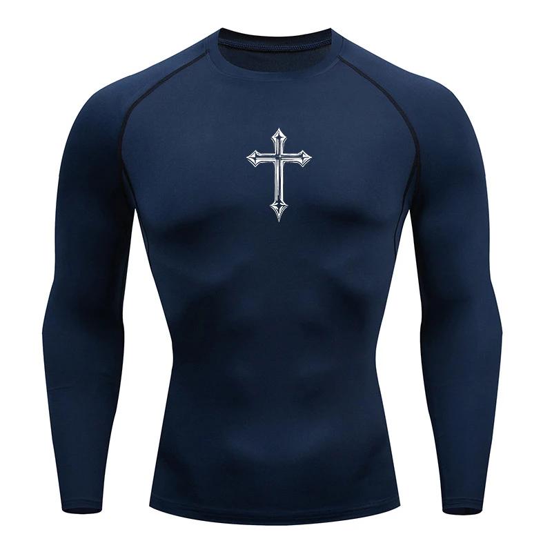 Chemise de compression à imprimé croisé pour hommes, t-shirt athlétique chrétien, hauts d'entraîneme