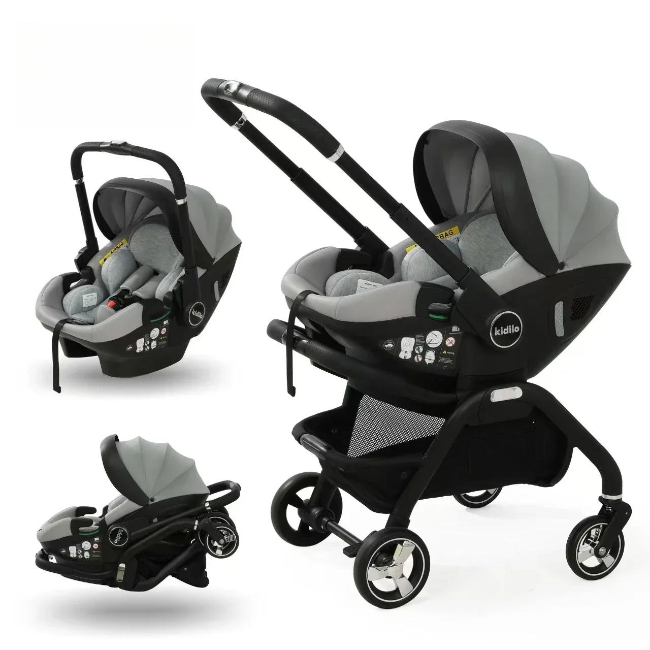 Poussette bébé rose 4-en-1 neuve avec nacelle, siège auto multifonctionnel, poussette de luxe, pliab