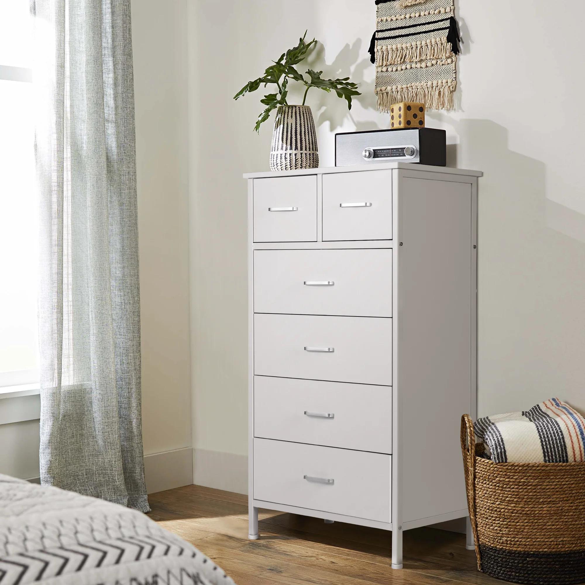 Commode de rangement avec cadre en acier, commode, armoire, blanc, 6 portes, MELfur ser, chambre à c