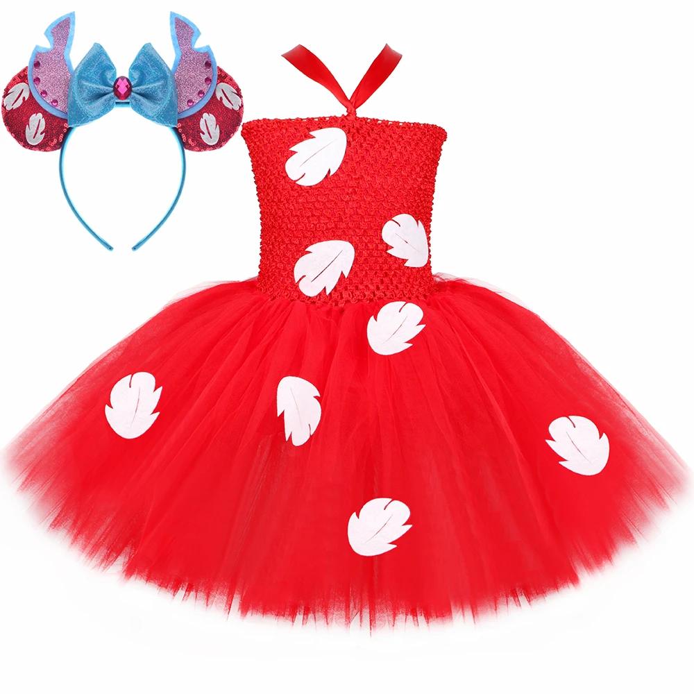 Lilo robe de princesse Costume pour filles rouge feuille tropicale robe Tutu hawaïenne tenue bébé en