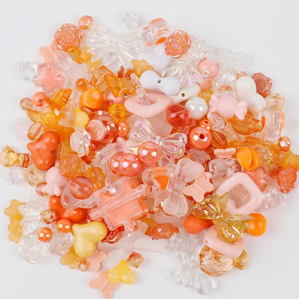 Perles acryliques de taille mixte aléatoire, 50g, perles de fleurs en forme de cœur souriant pour br