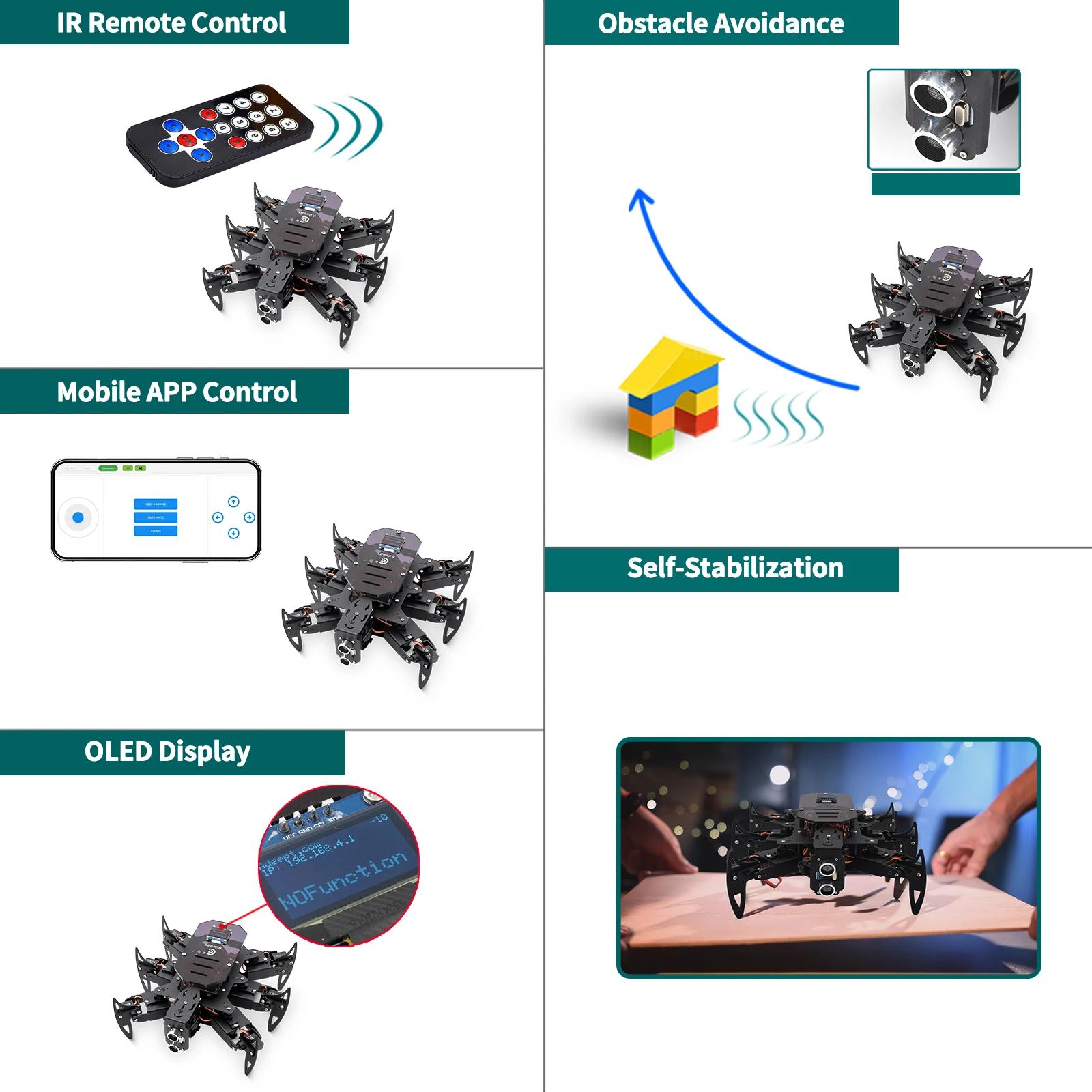 Adeept Ultimate Hexapod Spider Robot Kit, corps métallique, programmation Arduino, télécommande WiFi