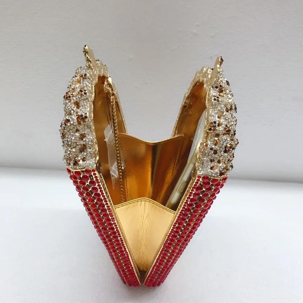 Pochettes en cristal pour femmes, popcorn élégant, sac à main de fête, sacs de soirée rouges, pocomm