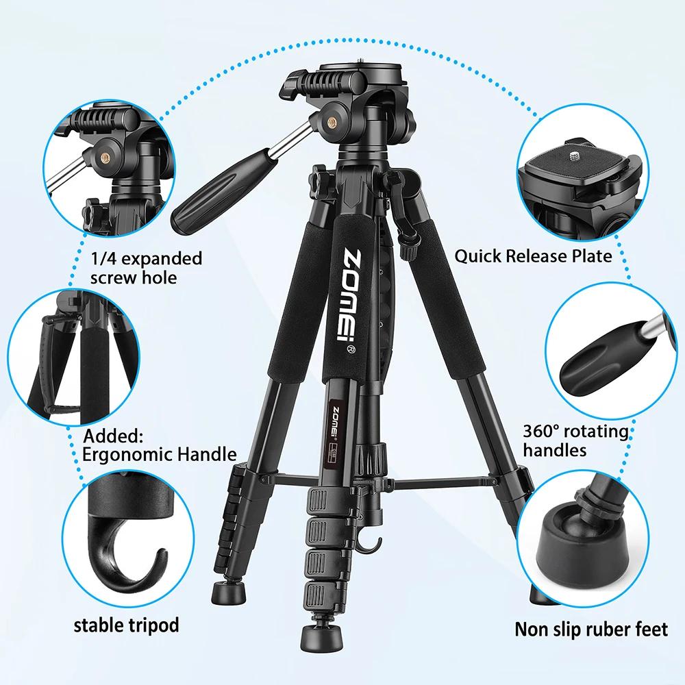 Zomei Q188 188 cm accessoires de photographie professionnels caméra vidéo trépied DSLR pour téléphon