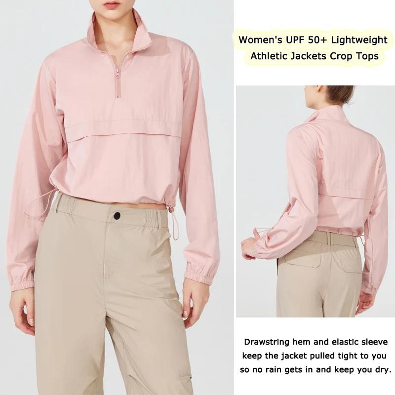 VITALINOVO Veste de sport légère pour femme avec fermeture éclair au quart pour golf, randonnée, cou