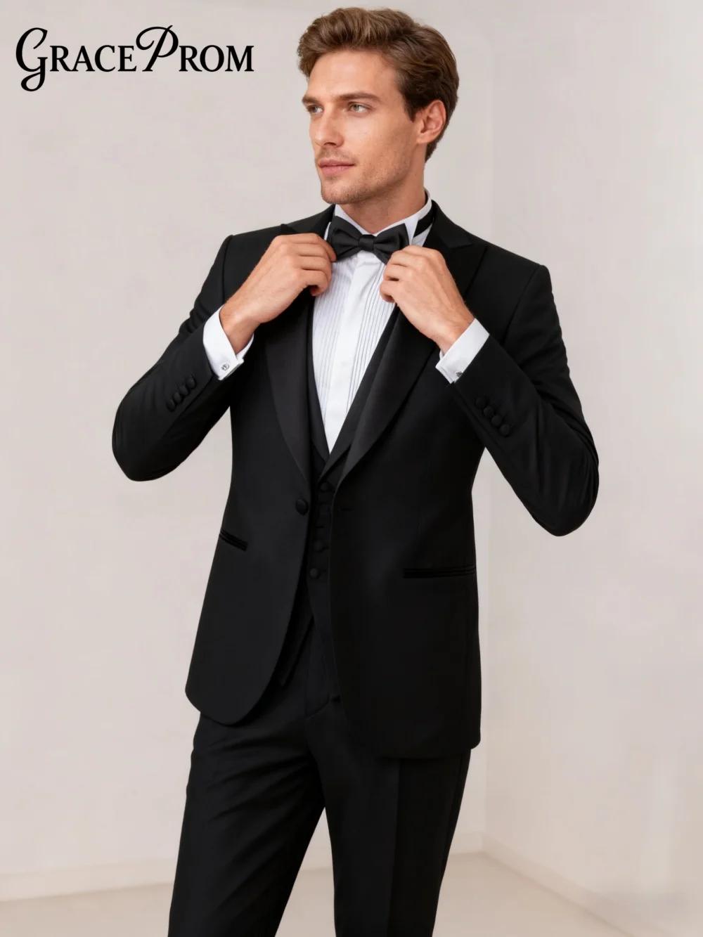 Veste de Costume Élégante pour Homme, Revers Châle Noir, Ensemble de Costume Classique Coupe Slim, T