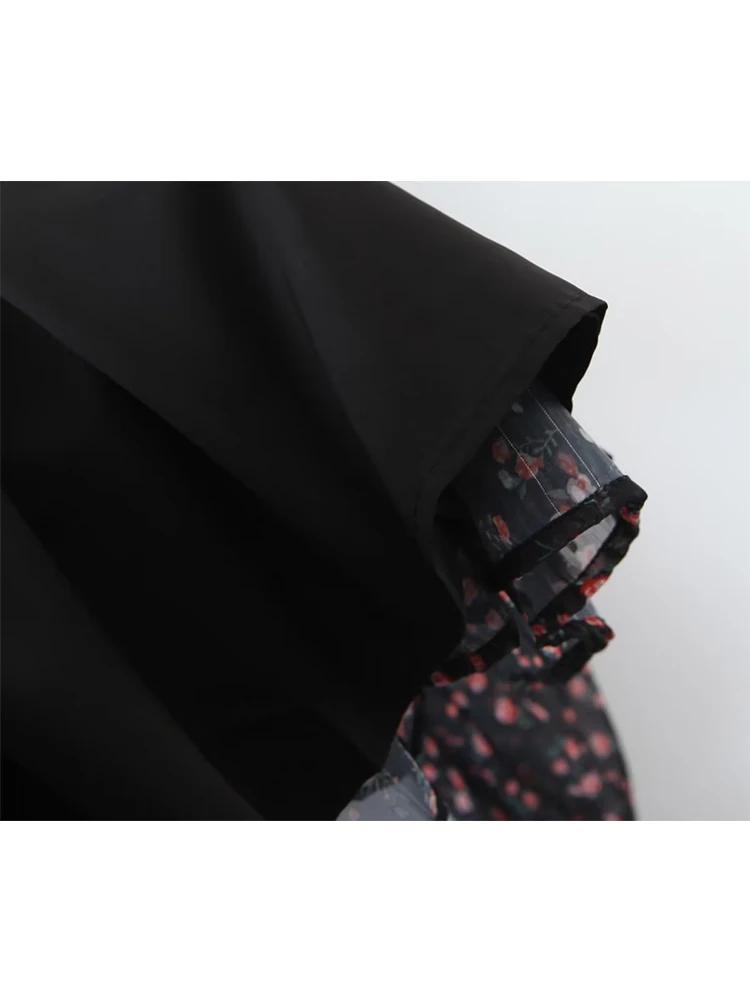 YENKYE automne mode femmes Vintage imprimé fleuri robe en mousseline de soie Sexy Semi-transparent à