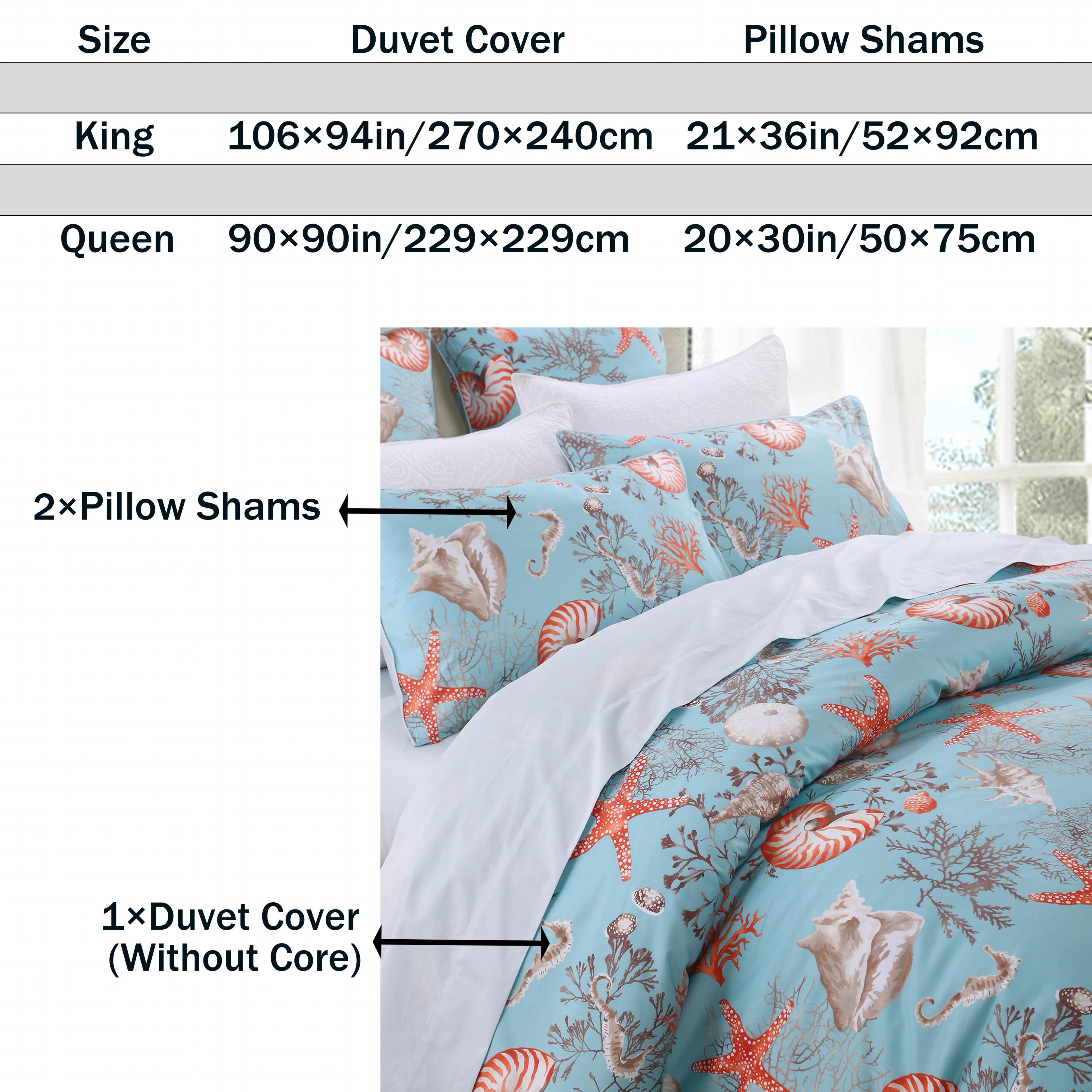Ensemble de housse de couette 100% coton égyptien 600TC, 3 pièces, thème sous-marin bleu Vintage, do