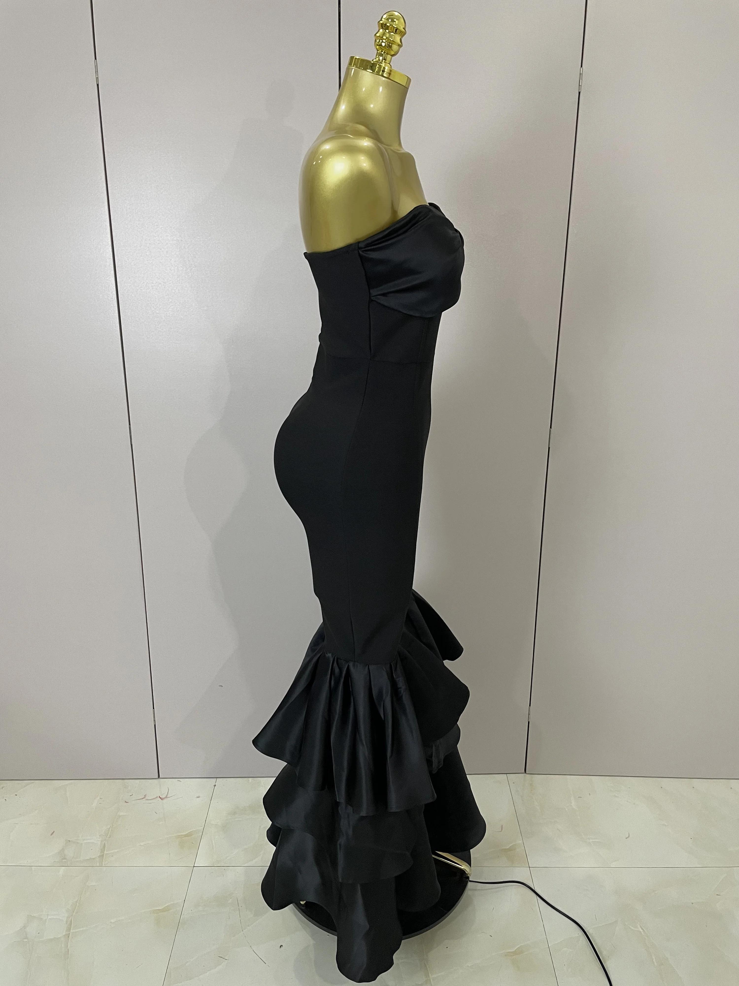 Luxe anniversaire Sexy bretelles noir volants moulante Flare Bandage combinaison 2025 femmes célébri