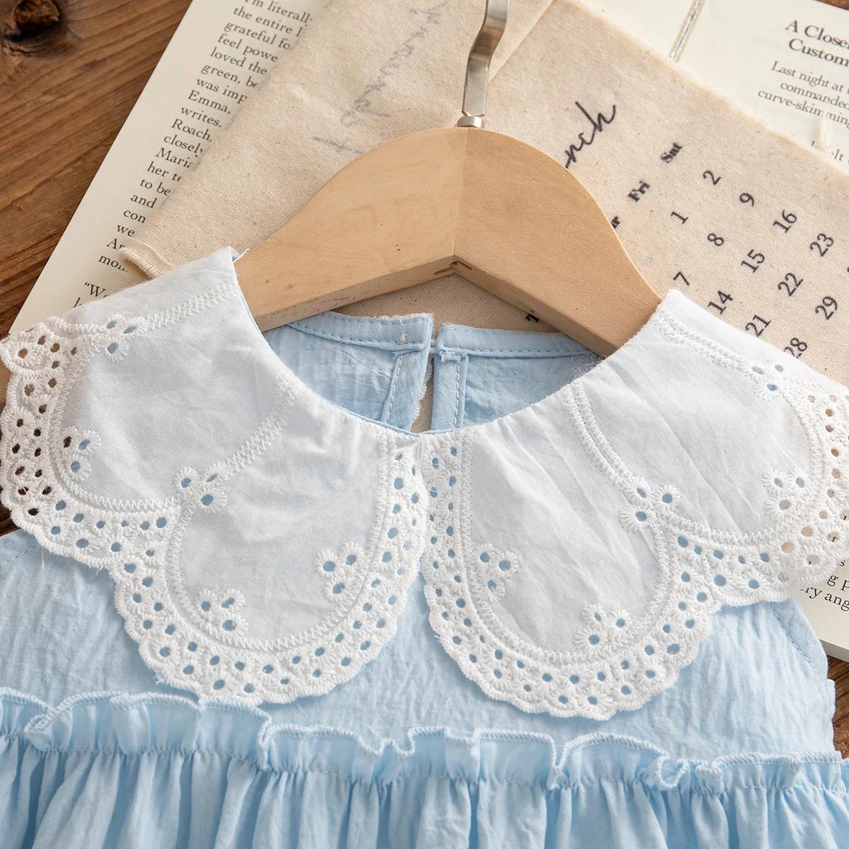 Vêtements d'été en coton pour petites filles, couleur unie, sans manches, à revers, robes de plage m