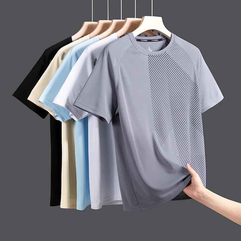 T-shirt d'été pour homme léger, respirant, tendance, tie-dye, en soie glacée, pour la course à pied,