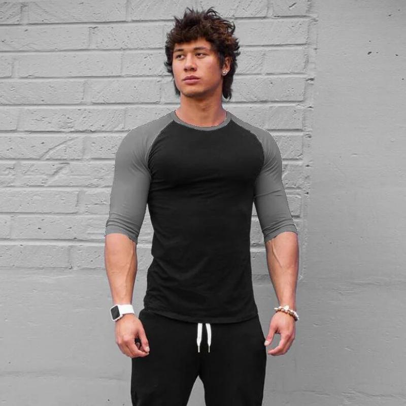 Chemise de Fitness à manches trois quarts pour hommes, vêtements d'entraînement, T-shirt respirant e