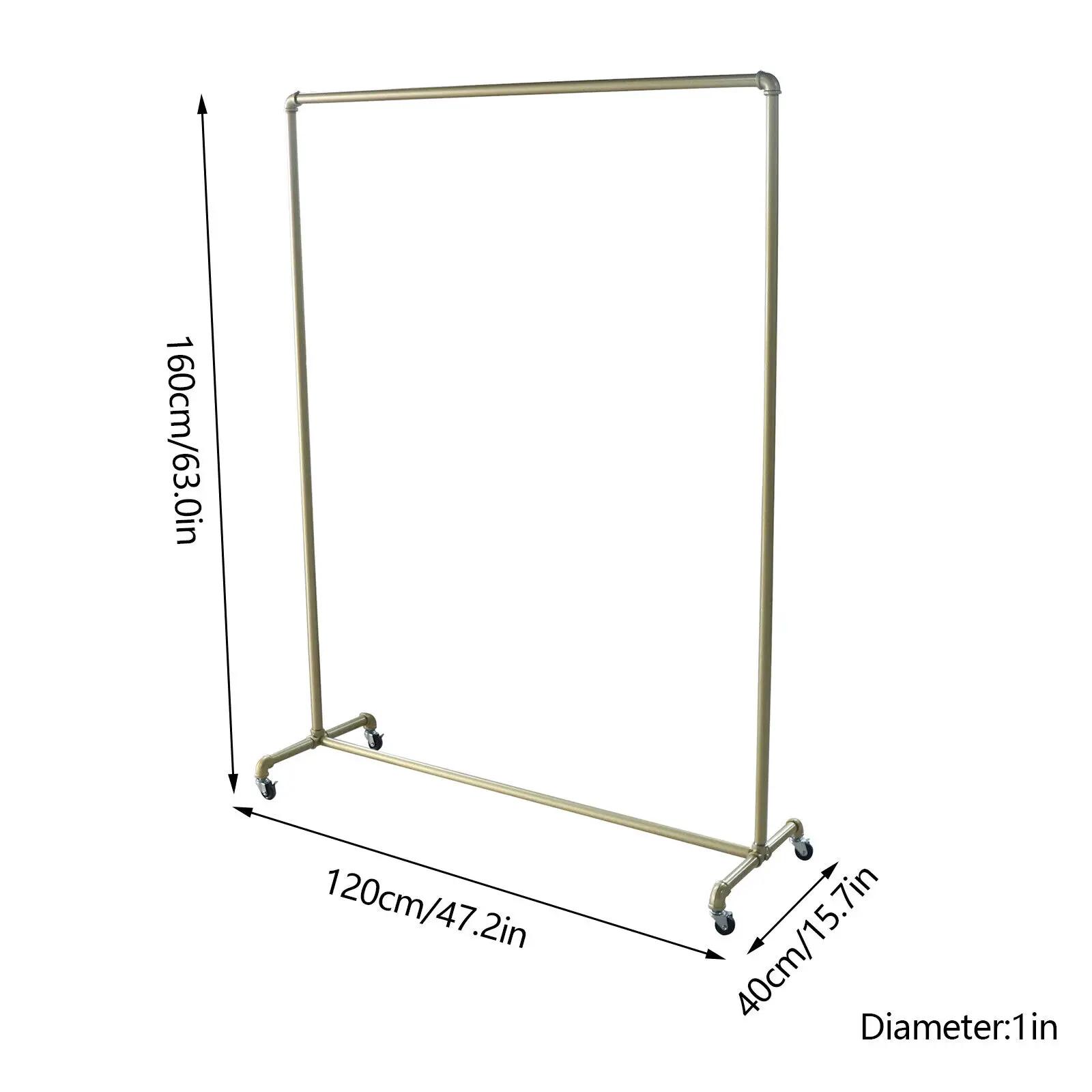 Porte-vêtements vintage en tuyau industriel, supports à vêtements dorés avec roues, T1, 47x63 po