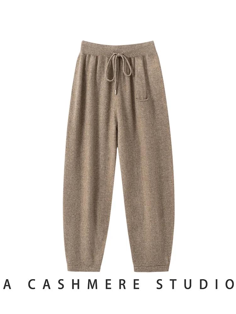 2025 automne hiver femmes 100% cachemire pantalons longs doux confortable taille haute tricoté panta