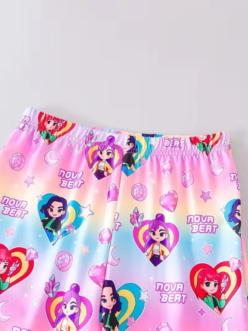Ensemble pantalon 2 pièces Kpop Nova Beat Girls, t-shirt graphique rose et leggings évasés en forme