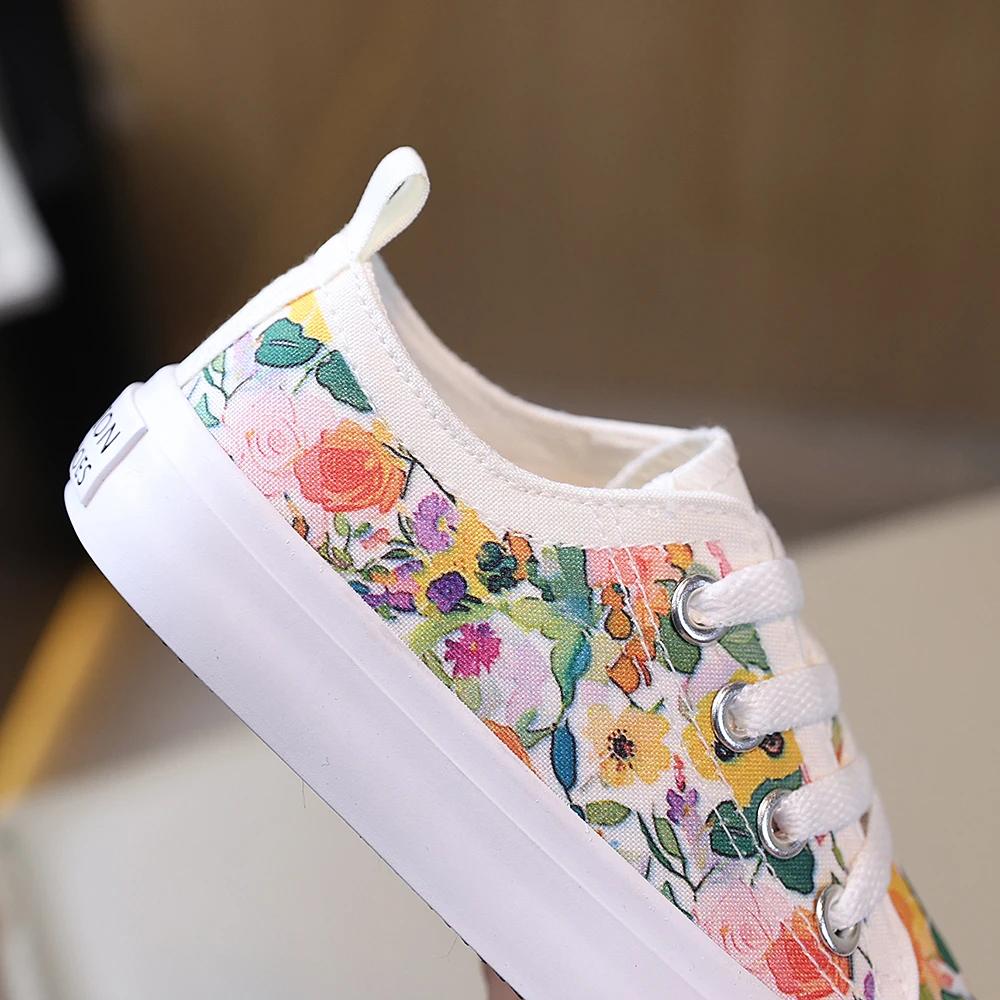 COMFY KIDS – chaussures basses en toile pour filles de 3 à 12 ans, imprimé Floral, Style frais, tiss