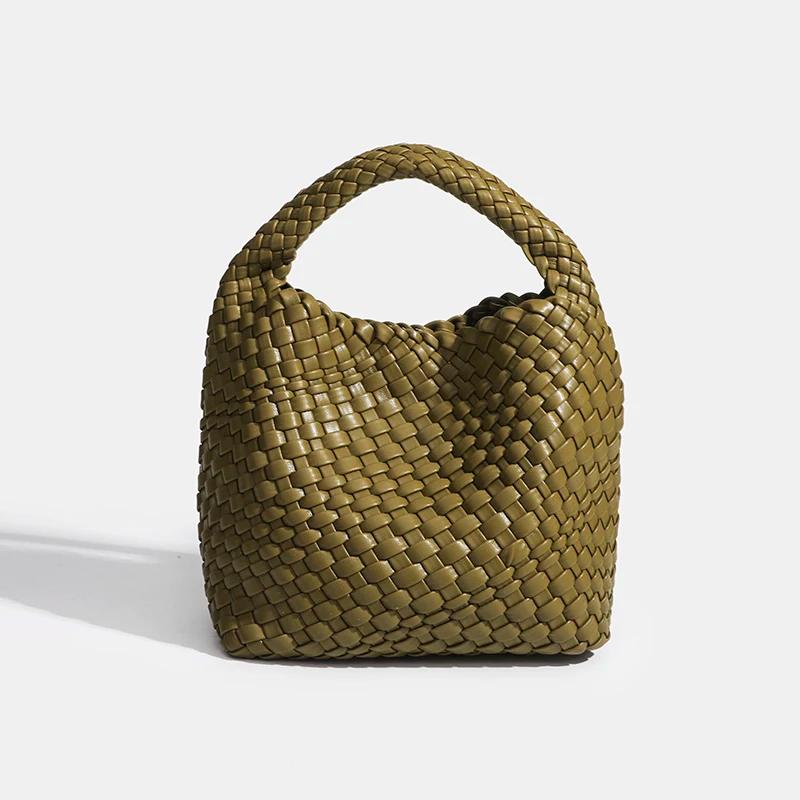 Sac seau tissé à la main pour femme, sac à main de créateur, PU, petite taille, haute qualité, luxe,