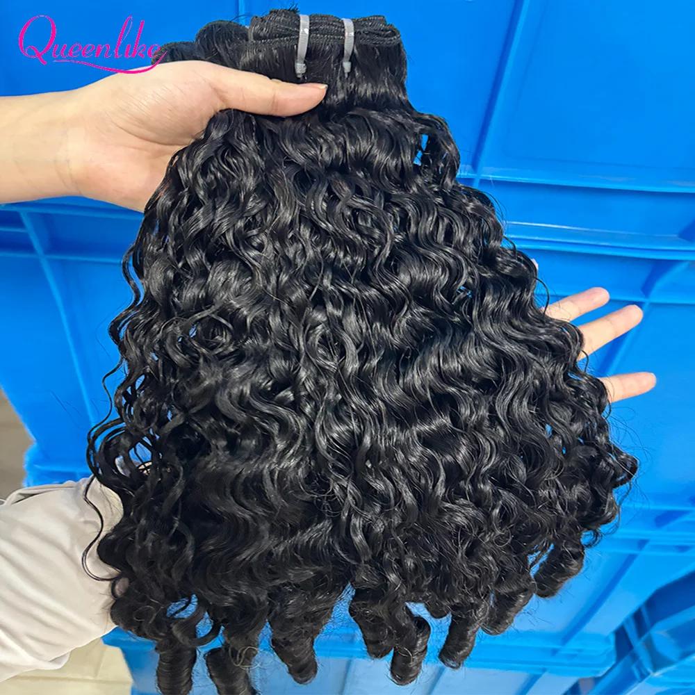 Queenlike birman bouclés cheveux humains crus paquets 15A Double dessiné 1/3/4 paquets Pixie bouclés