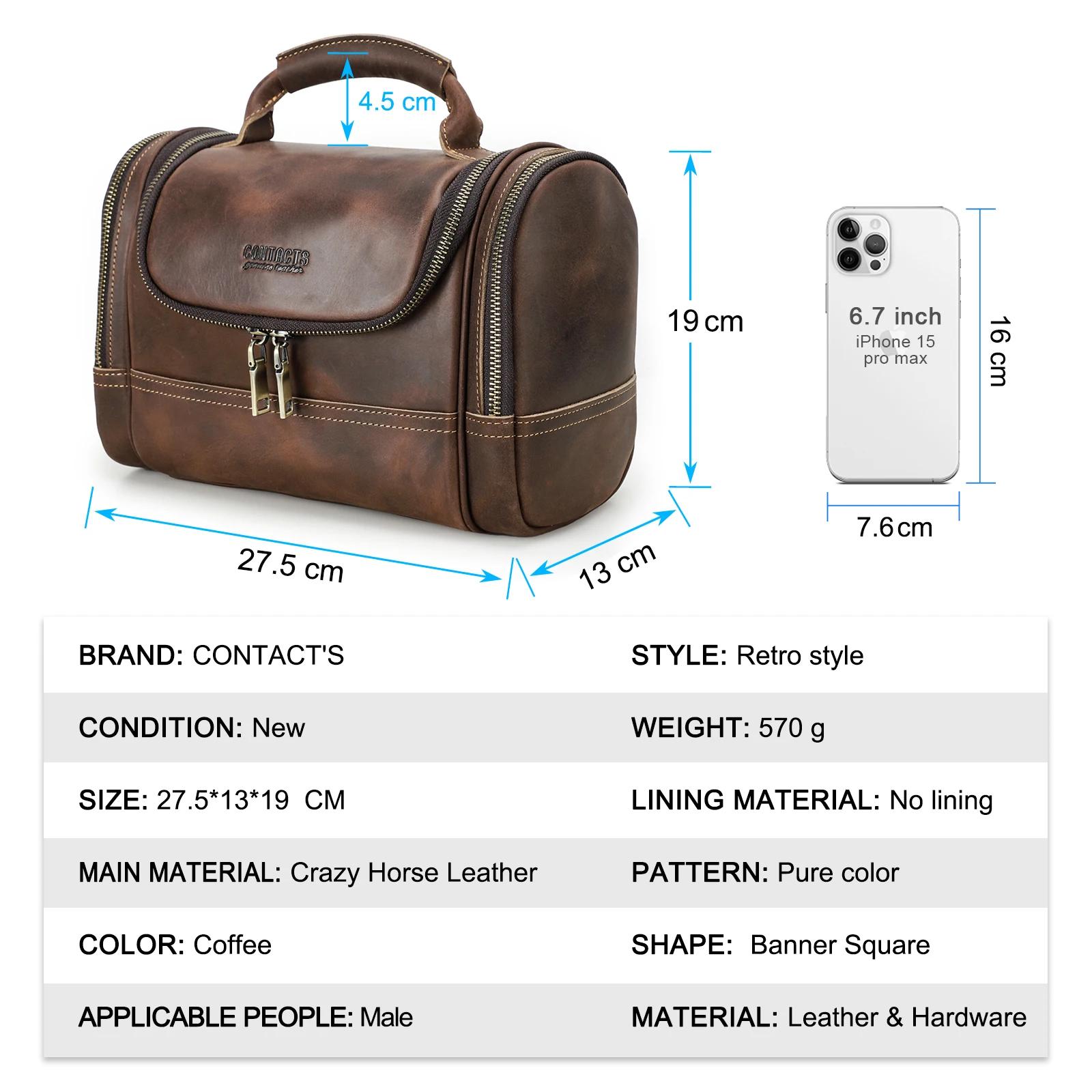 Hommes en cuir véritable voyage affaires toilette rasage sac femmes rétro cosmétique lavage douche o