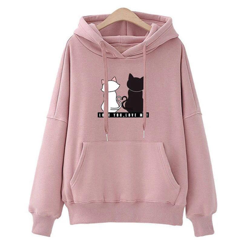 Sweat à capuche décontracté pour femmes, sweat-shirt créatif assorti, Streetwear, motif de chat mign