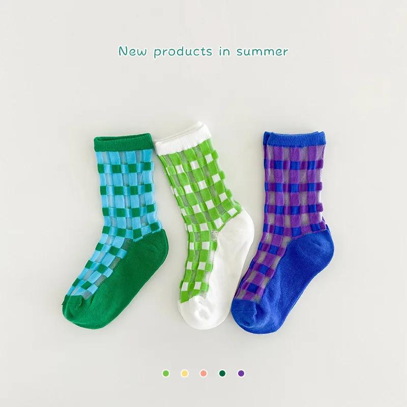 3 paires de chaussettes d'été en maille fine pour enfants, chaussettes mi-mollet, chaussettes pour e
