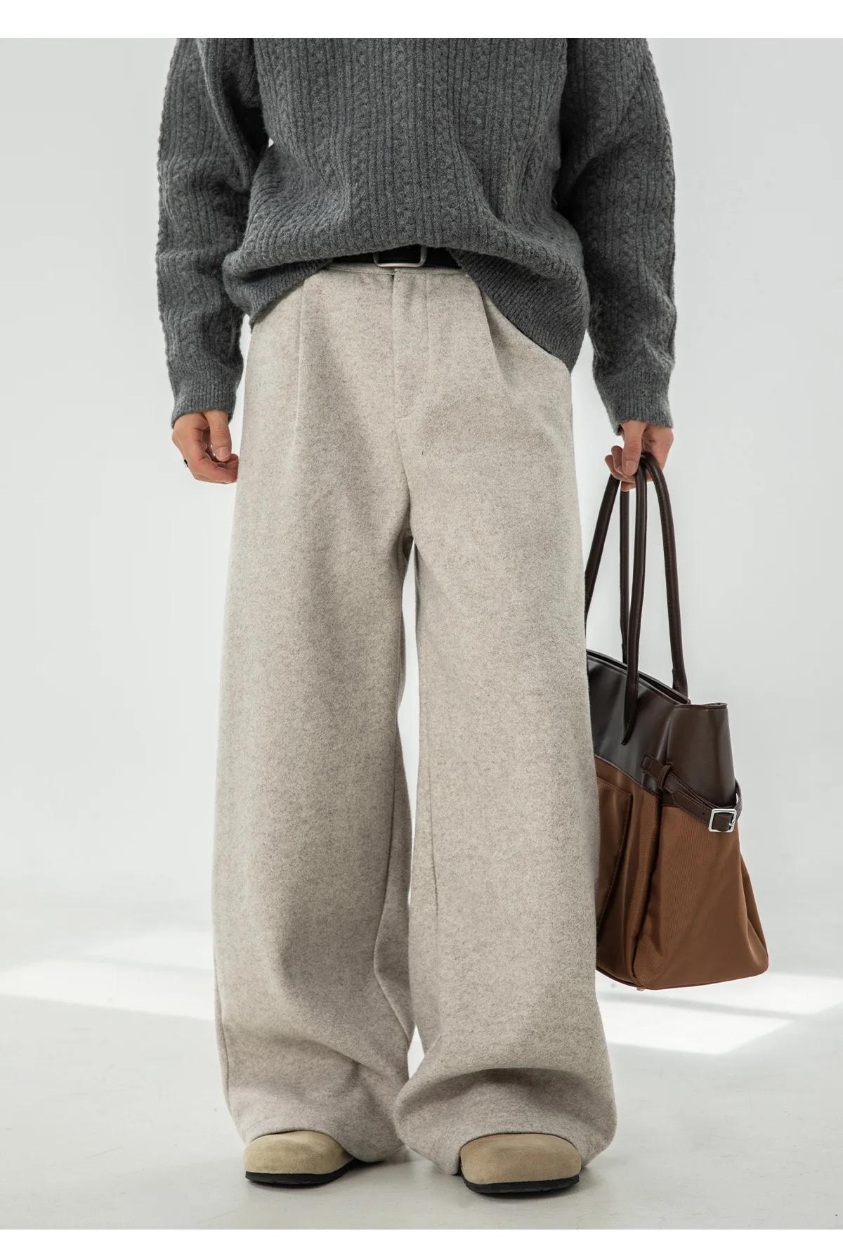 Pantalon décontracté en laine texturée pour hommes, drapé, ample, jambe droite, pantalon de costume