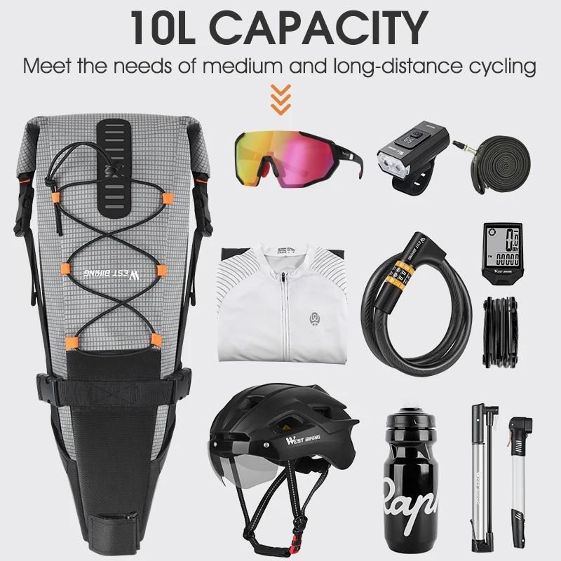 WEST BIKING – sac de selle de vélo pliable sous le siège, 10l, 100% étanche, pour outils, sacoche ar