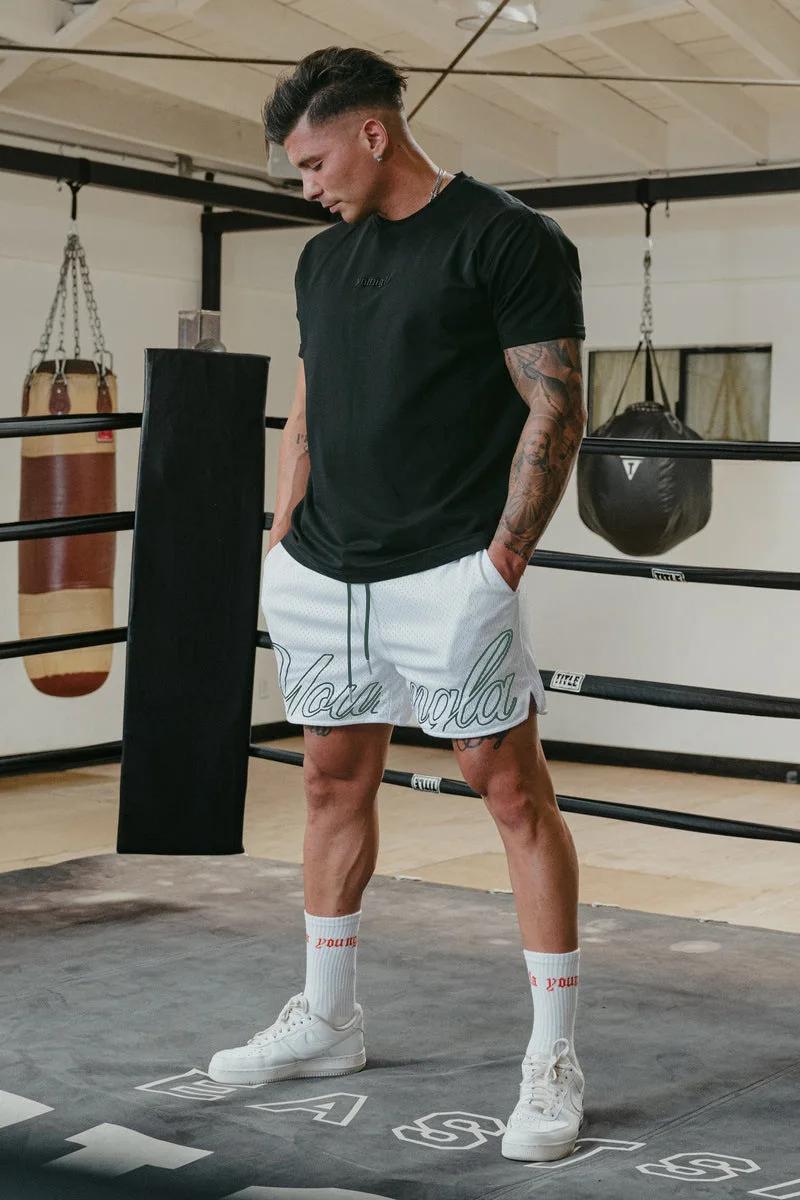 2025 Shorts de sport en maille pour hommes, séchage rapide, Hipster, boxe, jambes, trou d'entraîneme