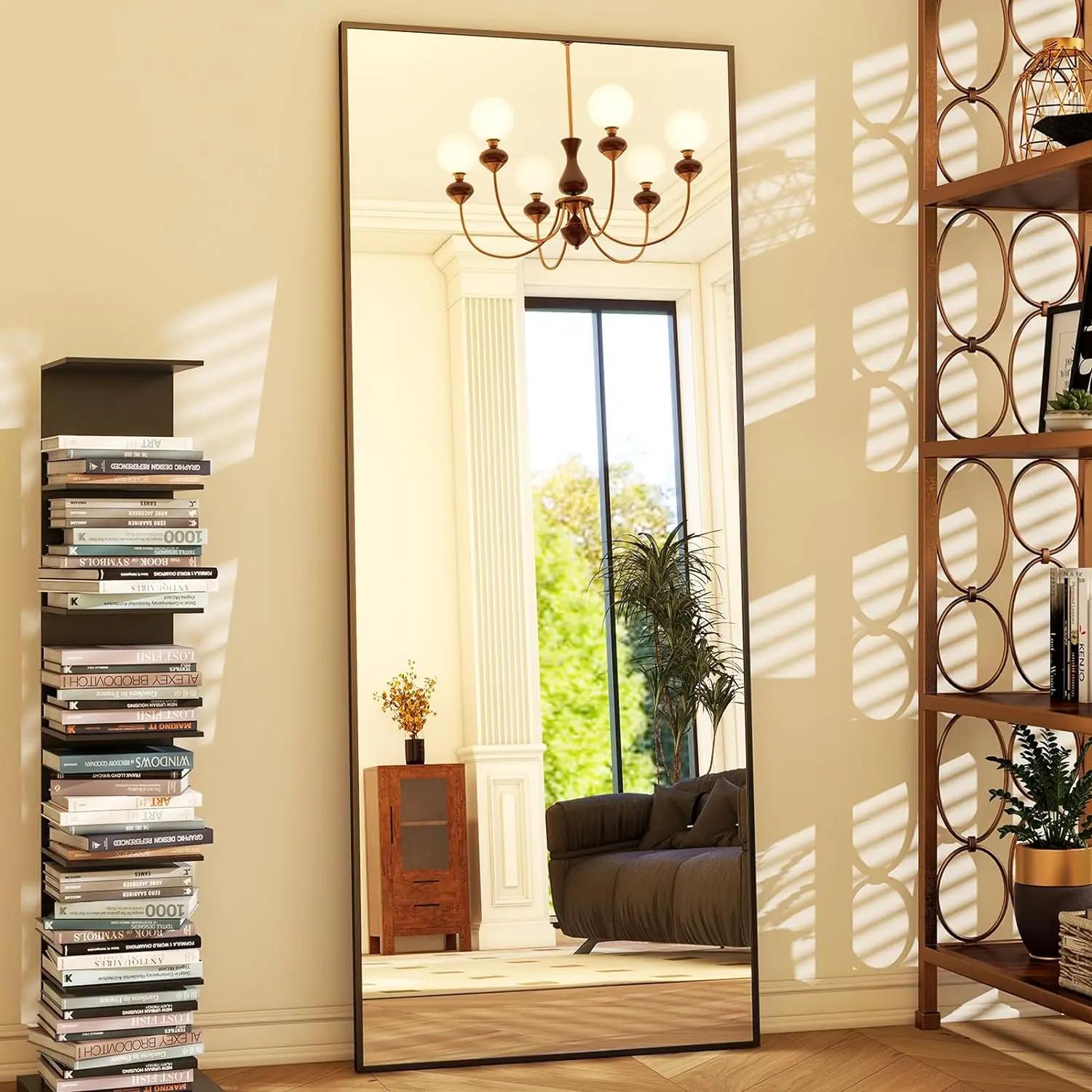 Miroir pleine longueur 64 "x 21", miroir complet du corps, miroir de sol rectangulaire suspendu ou i