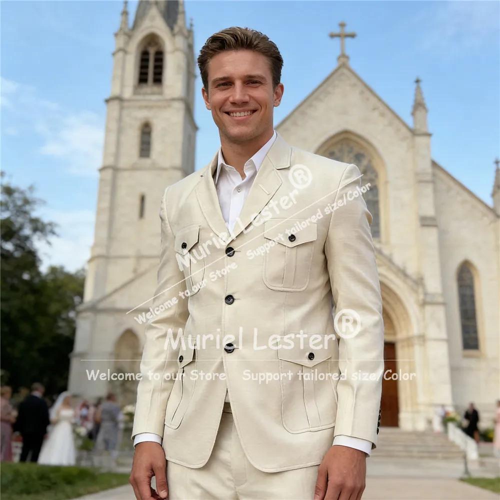 Costume élégant pour homme, veste et pantalon décontractés, ensemble 2 pièces, style safari personna