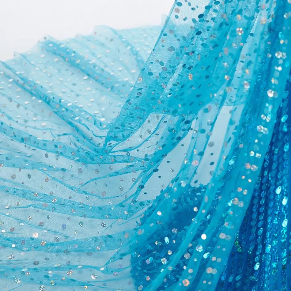 Robe de Cosplay Elsa à paillettes bleues pour enfants, Costume de princesse bleu élégant pour filles
