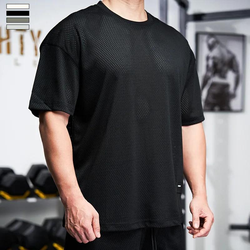 T-shirt musculaire homme gym - Chemise course tennis football entraînement ample séchage rapide