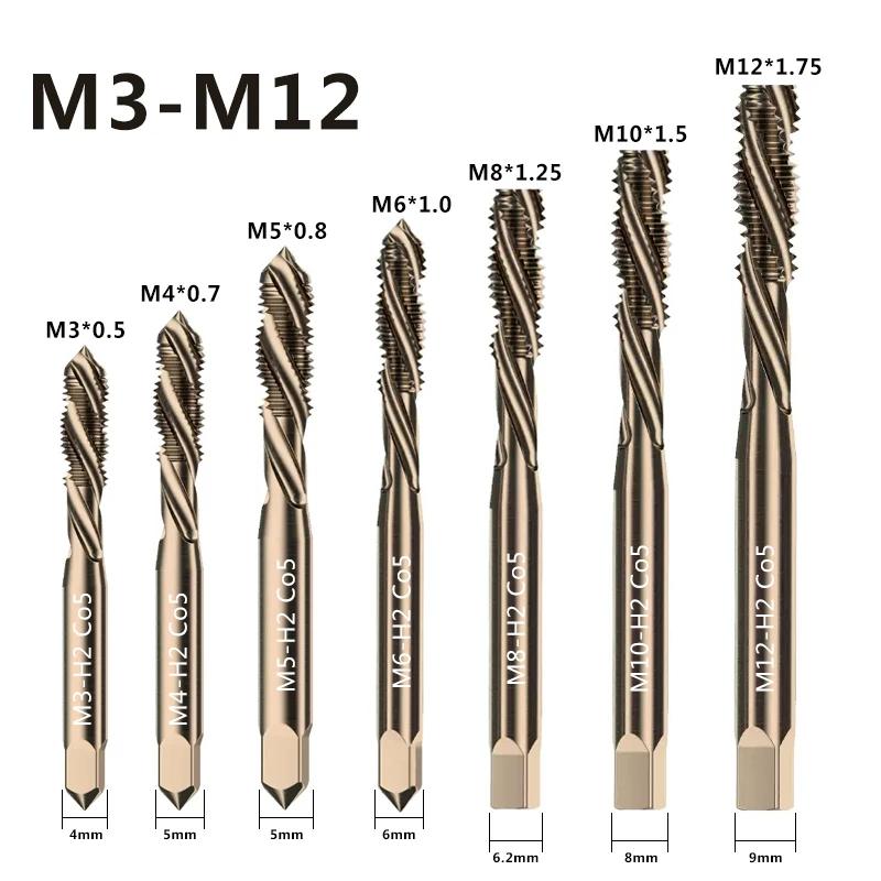 Forets à filetage de vis au Cobalt M35 HSS-CO, flûte en spirale métrique M3-M12, Machine à tarauder