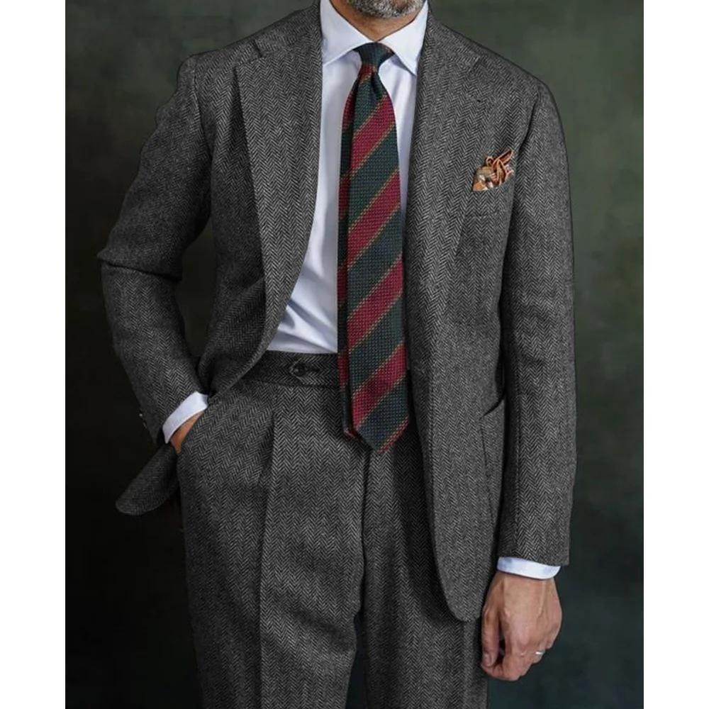 Costume à chevrons pour hommes, costume deux pièces élégant, ensemble pantalon, costume décontracté,