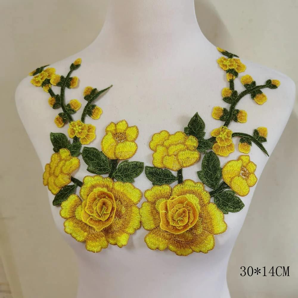 Patch brodé de fleurs 3D, 2 pièces/ensemble, pour jupe de soirée, vêtements, col en dentelle, décora