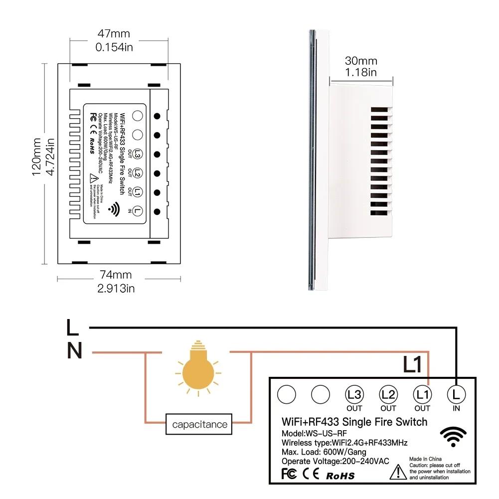 MOES-Joli d'éclairage intelligent WiFi, RF433, pas de fil d'al-melon, feu unique, vie intelligente,