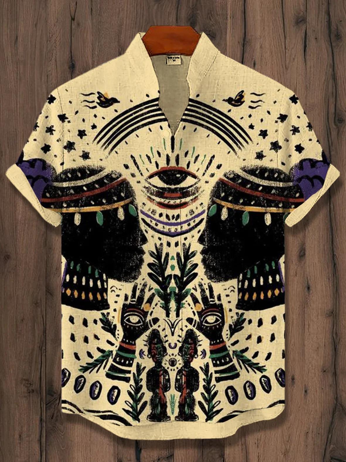 2025 Vintage Style africain hommes rétro ethnique Tribal à manches courtes chemise hauts mode décont
