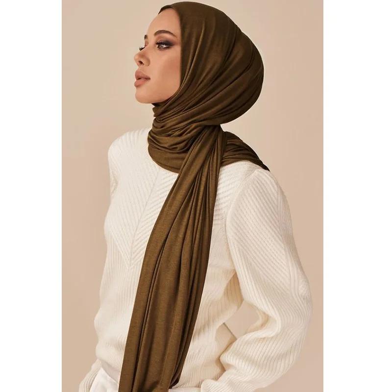 Écharpe Hijab en Jersey de Coton Modal pour Femme, Long Châle Musulman, Turban Doux Uni, Bandeau de
